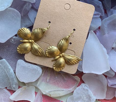 Boucles Doreilles Papillon L G Res En Laiton Or Etsy