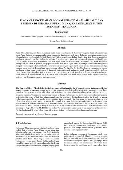 Tingkat Pencemaran Logam Berat Dalam Air Laut Dan Sedimen Di Perairan