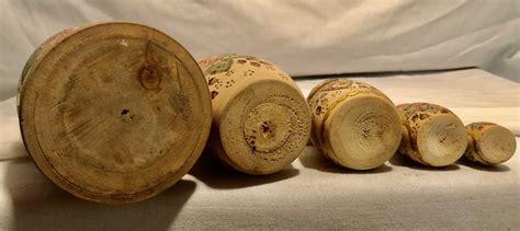 Vintage Wooden Russian Nesting Dolls Hand Painted Gold Foiled Wood