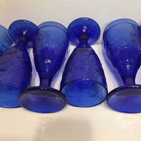 Vintage Cobalt Blue Wine Glasses Set Of 6 Stemmed Wine Etsy