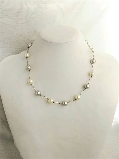 925 Sterling Silver Pearls Necklace Vintage Handmade Wrapped Wire Jeweles Vintage Styling