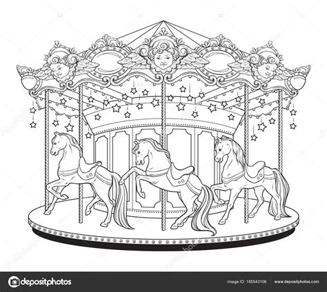 Carousel Coloring Pages Round Merry Go Drawing Para Colorear Cute Feria