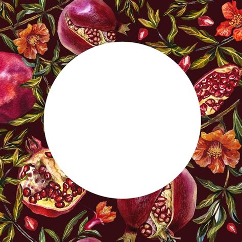 Premium Photo Pomegranate Round Frame Of Pomegranate Fruits On A