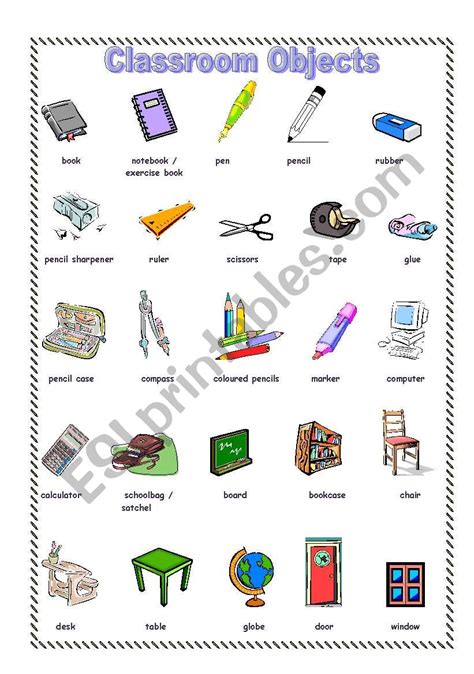 Classroom Objects A Pictionary Editable Esl Worksheet By Ludique22 877