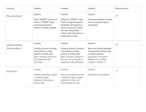 Care Plan Rubric