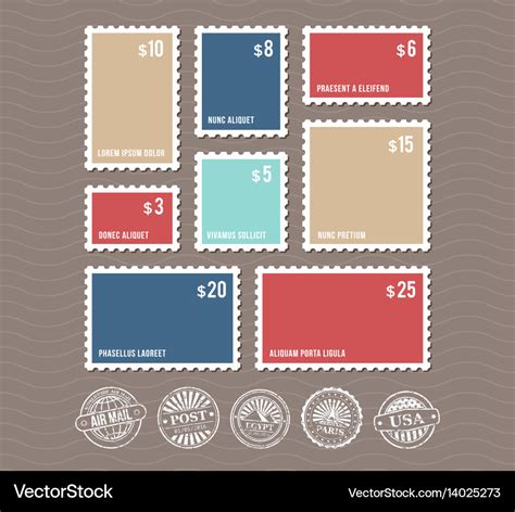 Blank postage stamps in different sizes Royalty Free Vector