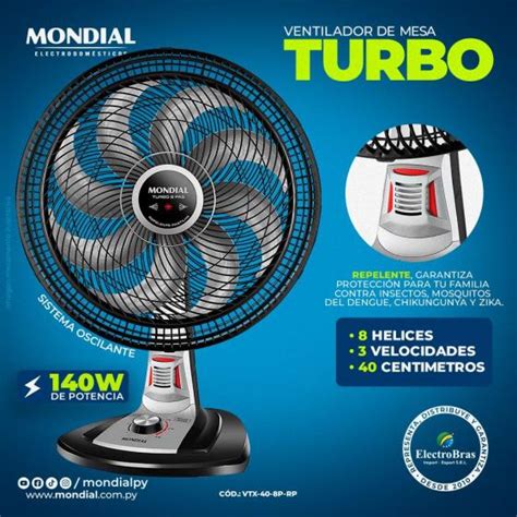 Ventilador De Mesa Mondial Turbo 8 Aspas 40 Cm Tableta Repelente VTX 40