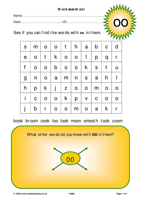 Word Search Oo Phase 3 F Phonics Teachit