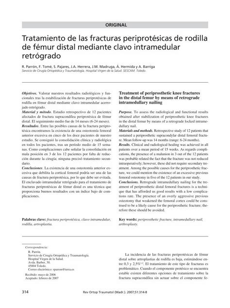 Pdf Tratamiento De Las Fracturas Periprot Sicas De Rodilla De F Mur