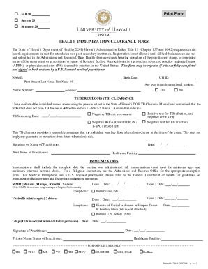 Fillable Online Hilo Hawaii Health Immunization Clearance Form Uh