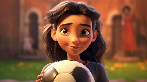 Premium Ai Image A Girl Holding A Soccer Ball In Front Of A Brick