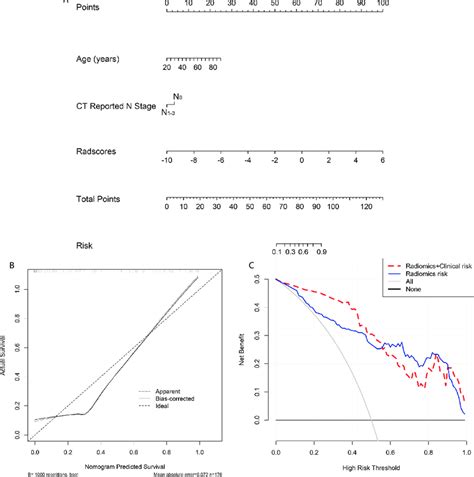 Radiomics Nomogram Developed With Roc Calibration Curves And Decision Download Scientific