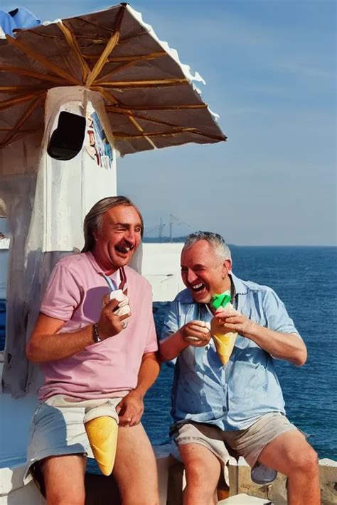 Braco the gazer and ivica prokić at the seaside eating Stable Diffusion