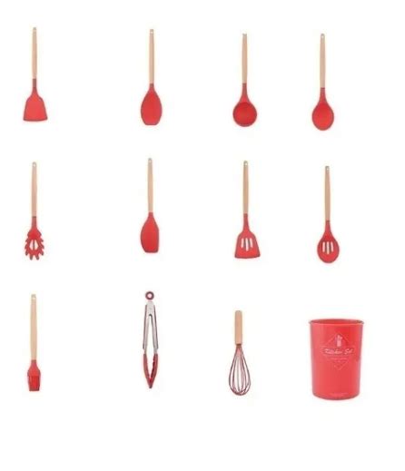 Juego Utensilios Pzs Silicona Set Resistente Calor Cocina Rojo