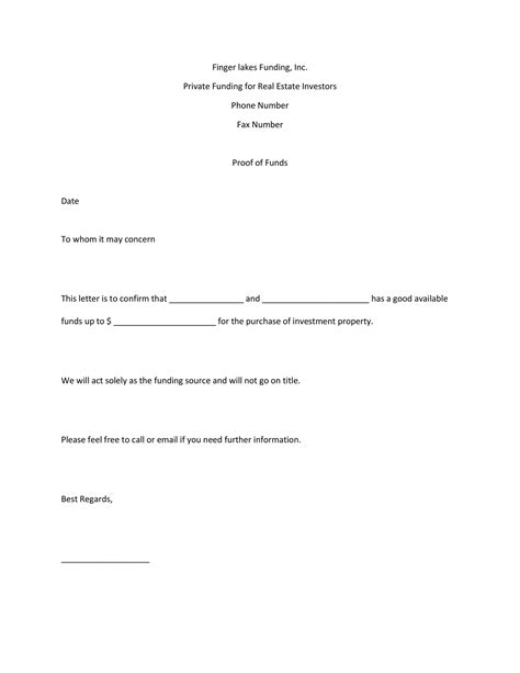 Proof Of Funds Letter Template