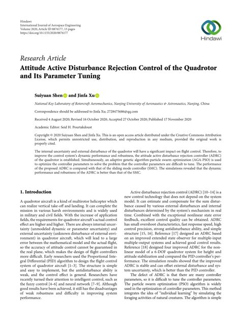 Pdf Attitude Active Disturbance Rejection Control Of The Quadrotor