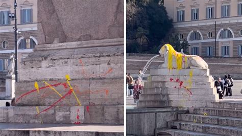 Vernice In Piazza Del Popolo A Roma Eco Vandali Deturpano La Fontana