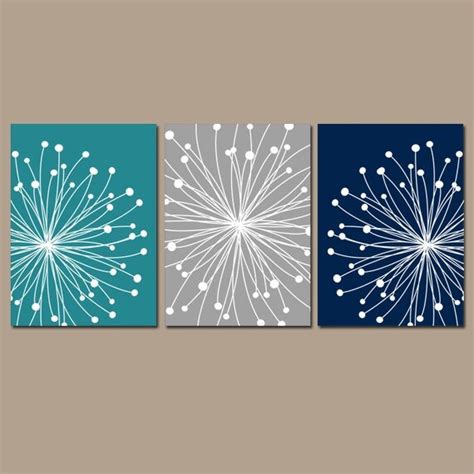 DANDELION Wall Art CANVAS or Prints Teal Gray Navy Bedroom