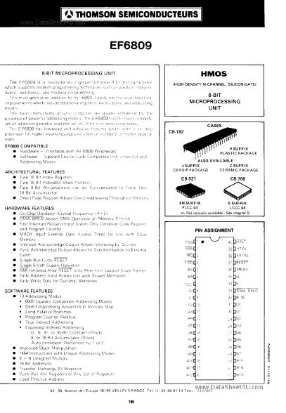 Ef68a09p Thomson Microprocessor Hoja De Datos Ficha Técnica