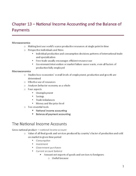 Summary of International Economics: National Income and Balance of