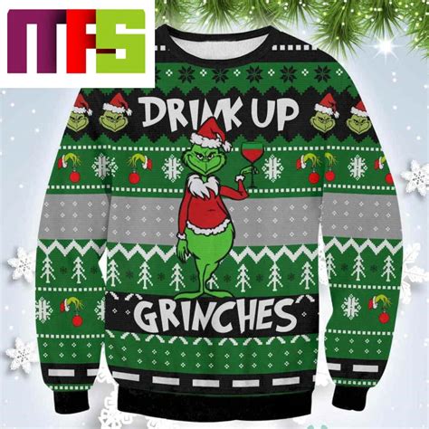 Funny Drink Up Grinch Christmas Ugly Sweater Masteez