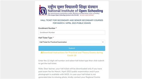 Nios Practical Exam 2022 Hall Ticket Released For Class 10th And 12th