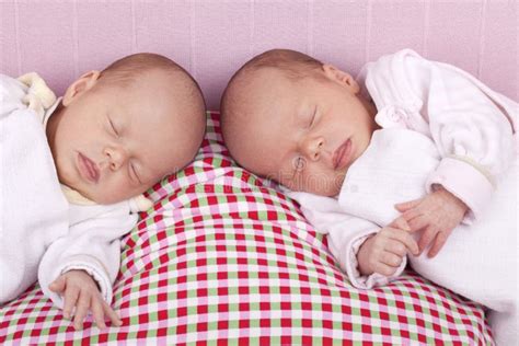 Identical Baby Twin Girls Sleeping Stock Image Image Of Infants