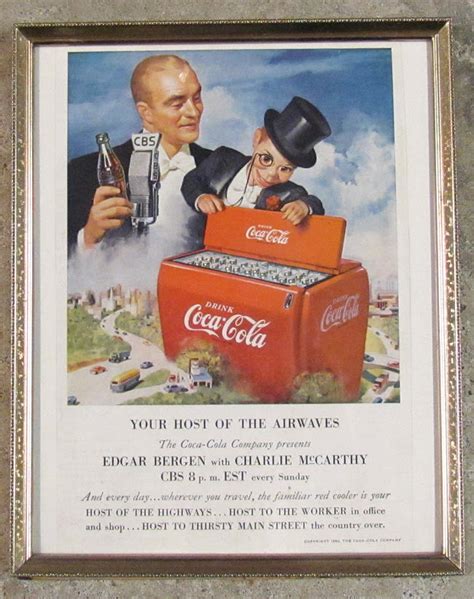 Framed 1950 Coca Cola Ad Featuring Edgar Bergen And Charlie Mccarthy