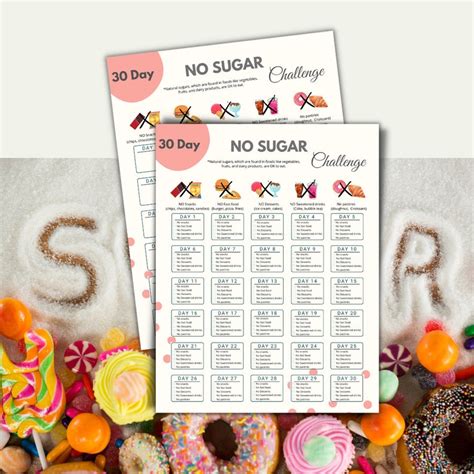 Day No Sugar Challenge Printable No Sugar Tracker Sugar Detox Avoid