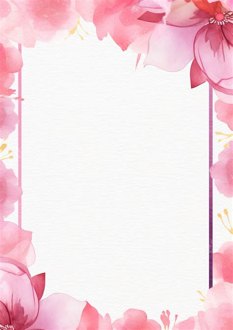 Bordure De Page Fond De Fleur Rose Aquarelle Word Imprimable Slidesdocs