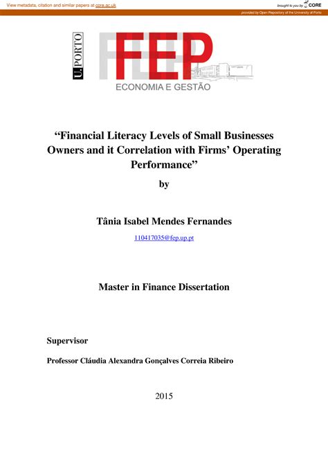 302948701 - Summary Financing and business - “Financial Literacy Levels