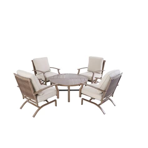 Hampton Bay Geneva 5pc All Weather Wicker Patio Deep Seating Set Almond The Home Depot Canada