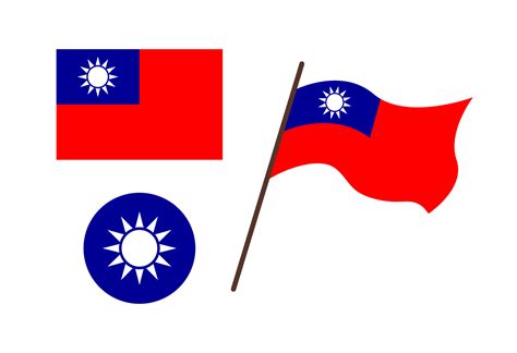 Taiwan Symbols Isolated Vector Red Flag And Blue Emblem With White Sun