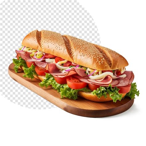 premium psd extra large submarine sandwich  ham tomato  onion