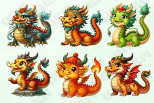 Cute Cartoon Chinese Dragons Clipart Graphic By HBM Clipart Creative