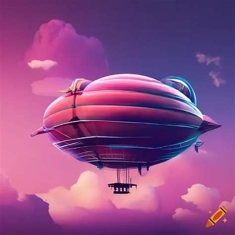 Futuristic Airship City Floating In Pink Clouds