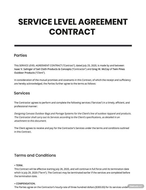 Service Level Agreement Contract Template Google Docs Word Apple