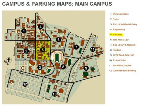 "Campus & Parking Maps: Main Campus" University of Texas. 2013 ...