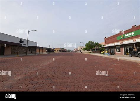 Large Brick Paved Road In Downtown Oberlin Kansas Akers Equipment On