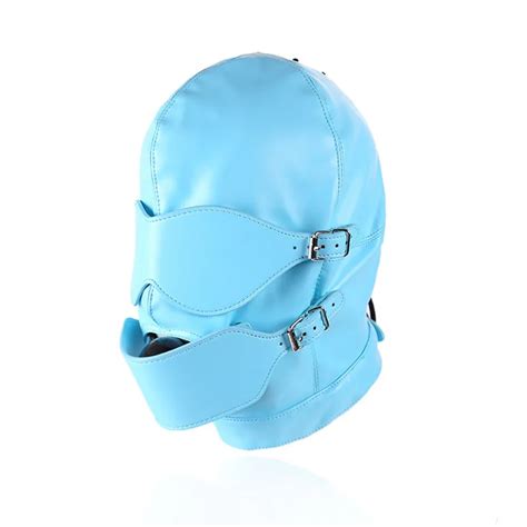 Sex Products PU Leather Hood Mask Headgear Mouth Plug Ball Gag Bondage