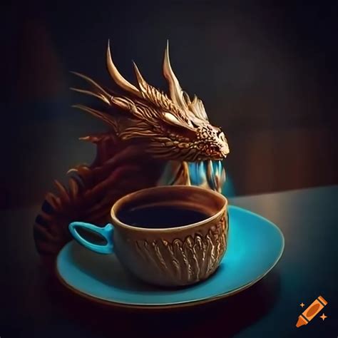 Image Of A Dragon Drinking Coffee On Craiyon