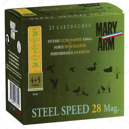 Boite de 25 cartouches acier nickelé MARY ARM STEEL SPEED 28 MAG