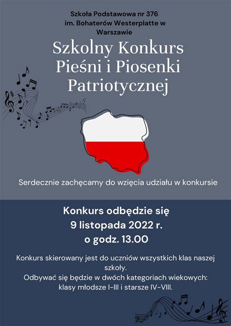 Szkolny Konkurs Piosenki I Pie Ni Patriotycznej Szko A Podstawowa