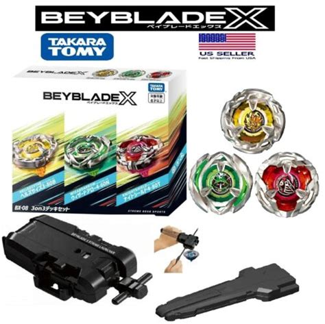 Takara Tomy Bx 08 Beyblade X 3on3 Deck W Bx 18 String Launcher And Bx 11 Grip Usa Ebay