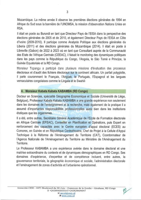 RDC CENI voici les noms de 5 experts chargés de mener l audit externe