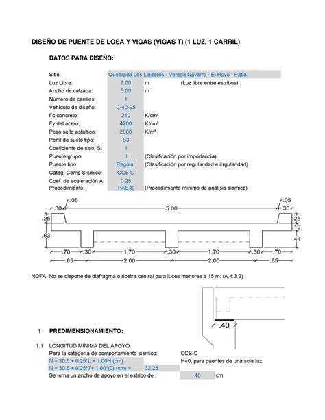 Diseno Puente Viga T En Concreto DiseÑo De Puente De Losa Y Vigas Vigas T 1 Luz 1 Carril
