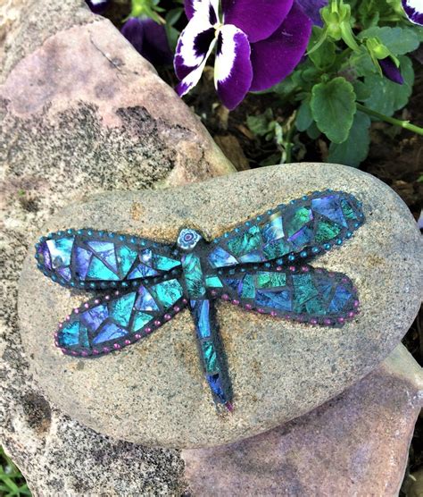 Mosaic Rock Dragonfly Mosaic Mosaic Garden Art Mosaic Etsy In