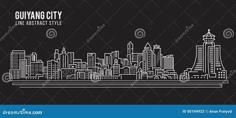 Cityscape Building Line Art Vector Illustration Design Guiyang City Stock Vector