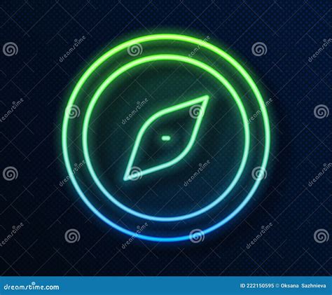 Glowing Neon Line Compass Icon Isolated On Blue Background Windrose