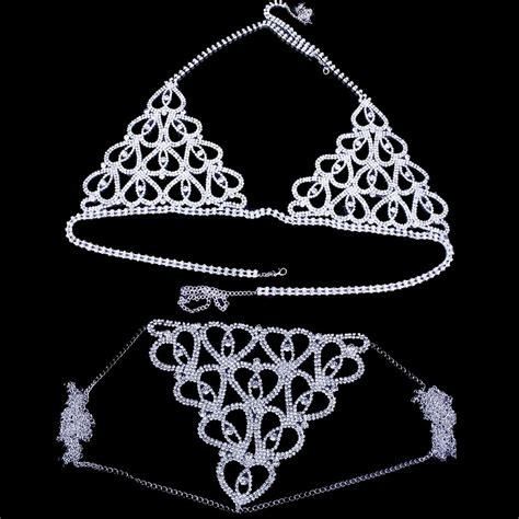 Rhinestone Body Chains Sexy Bikini Thong Chains Bra Underwear Lingerie